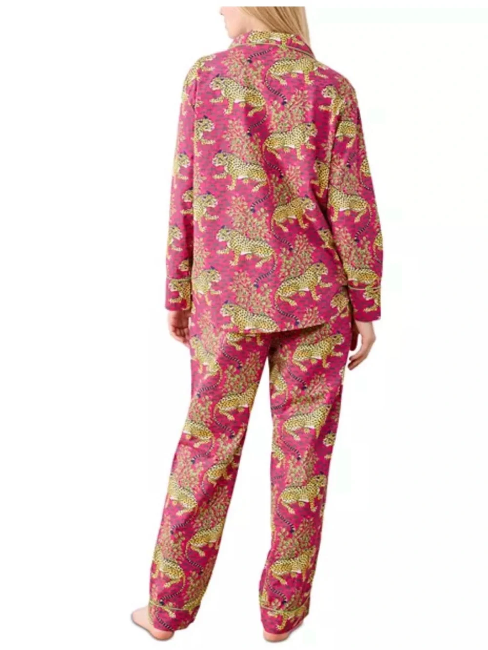 Printfresh Pajama Set Bagheera Cheetah Long Sleeve Button Pink Lightweight- Sz M